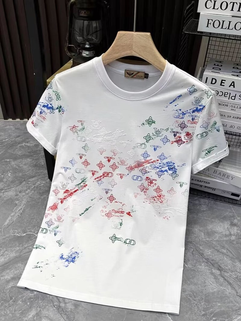 2024 Summer European Station Fashion Brand Internet Celebrity Printed Short-Sleeved T-Shirt Men'S Fashion Slim-Fit All-Match Handsome Round Neck T Thin Fashion - Image 5